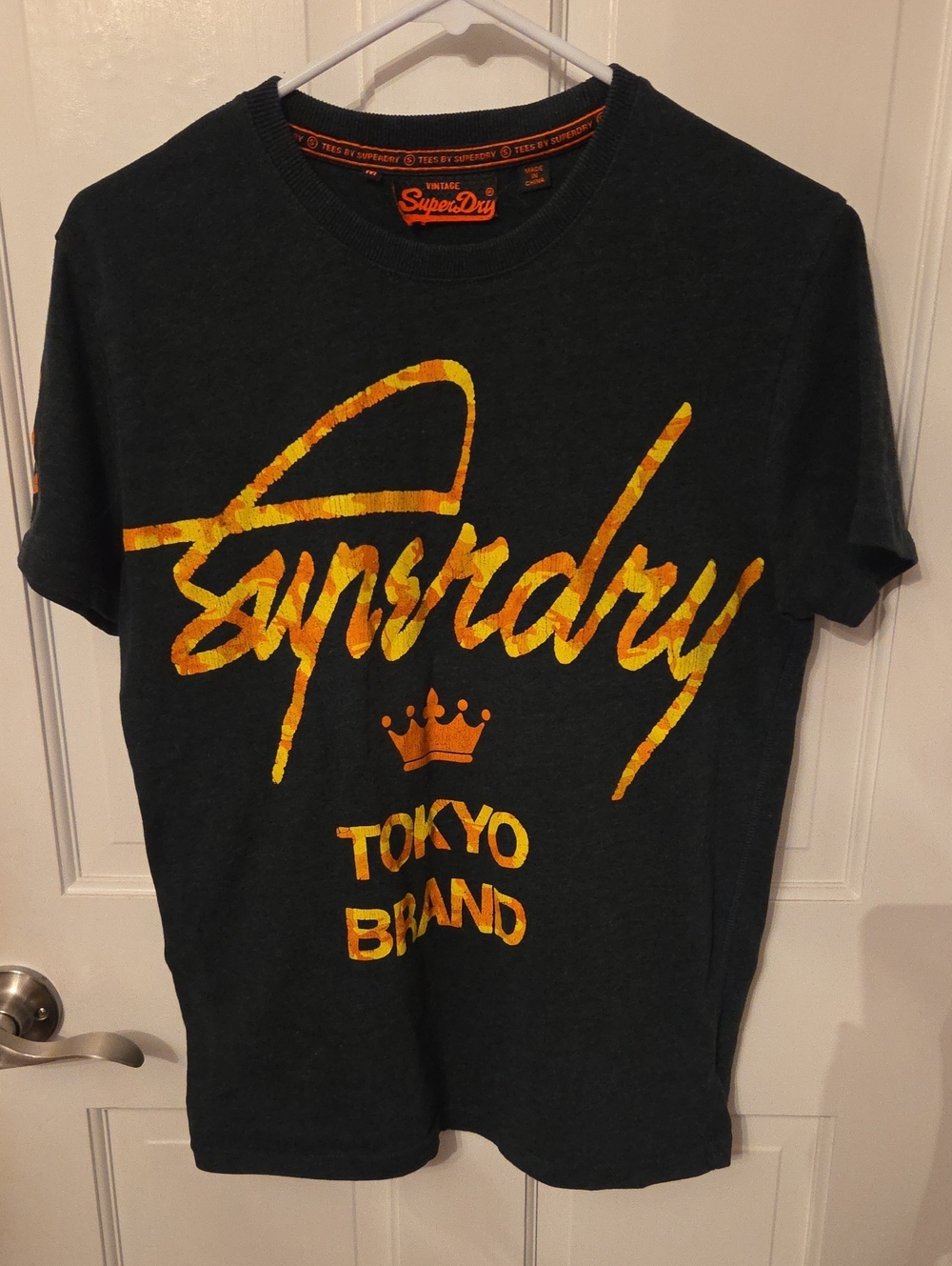 Superdry Black Tee with Yellow Script Logo